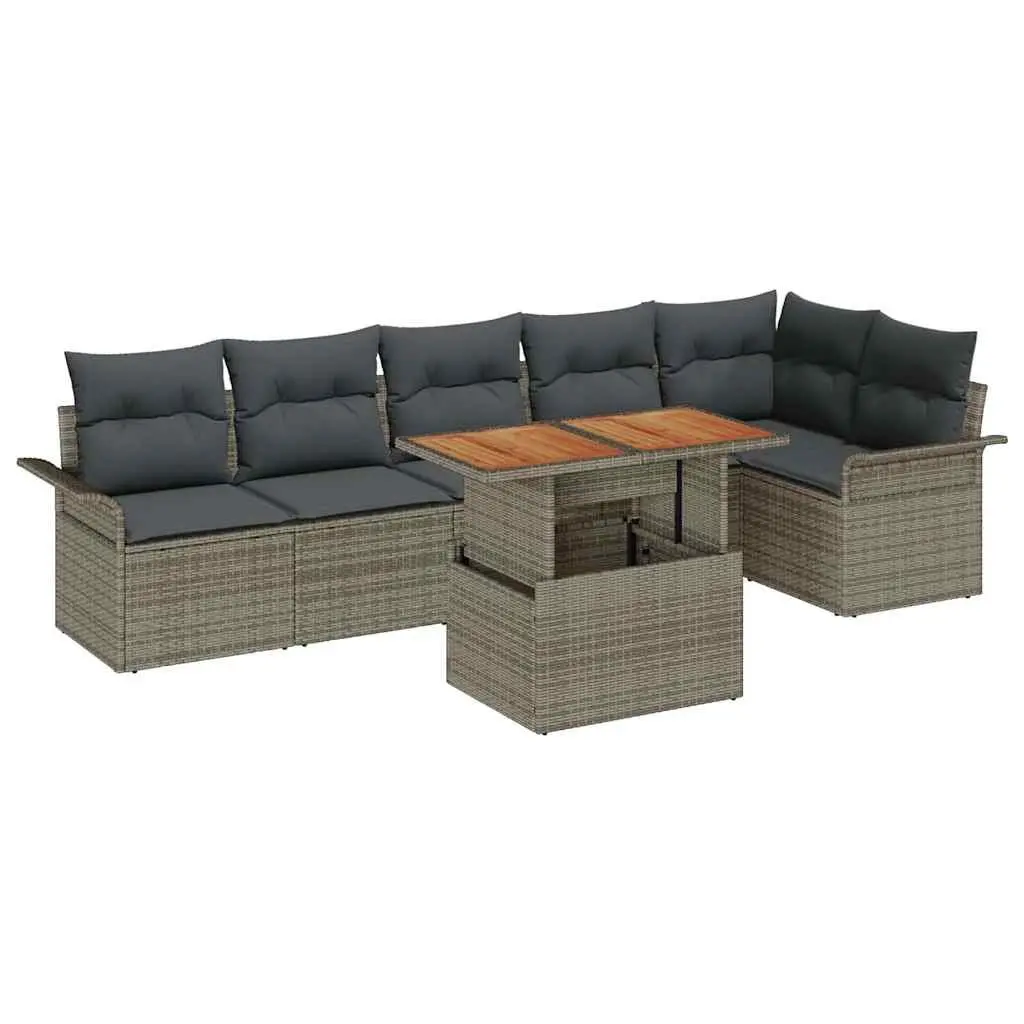 Modular Garden Sofa Set Grey 7 Pieces Cushioned Seating for Outdoor Relaxation