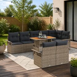 Outdoor Garden Sofa Set 9 Piece Modular Grey Poly Rattan Patio Seating with