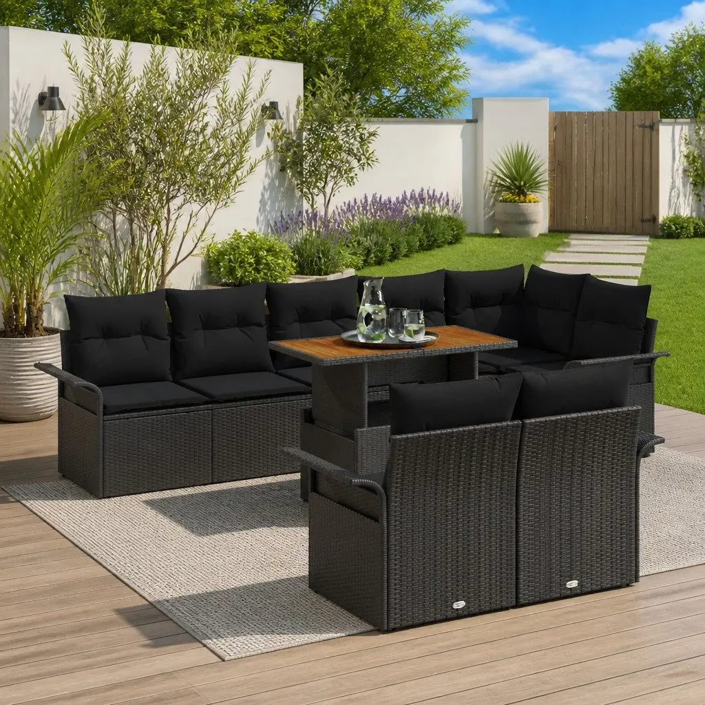 Outdoor Garden Sofa Set Black 9 Pieces Modular Poly Rattan Patio Seating