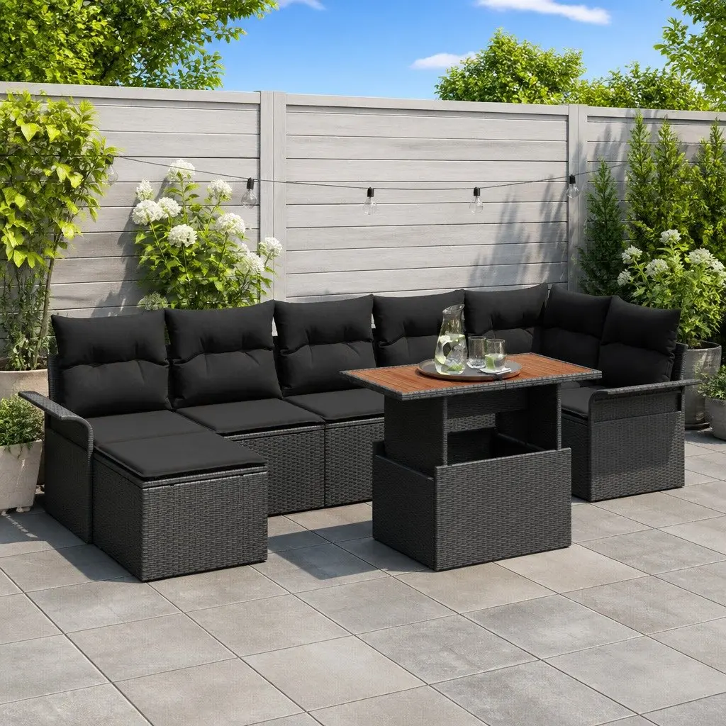 Modular Garden Sofa Set Black 8 Pieces Adjustable Table Outdoor Patio Furniture