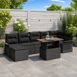 Modular Garden Sofa Set with Cushions 8 Pieces Black Outdoor Patio Furniture
