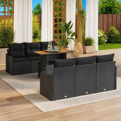 Concise 7-Piece Outdoor Garden Sofa Set in Black