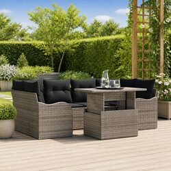 Outdoor Garden Sofa Set 7 Pieces Grey with Cushions Patio Seating Furniture