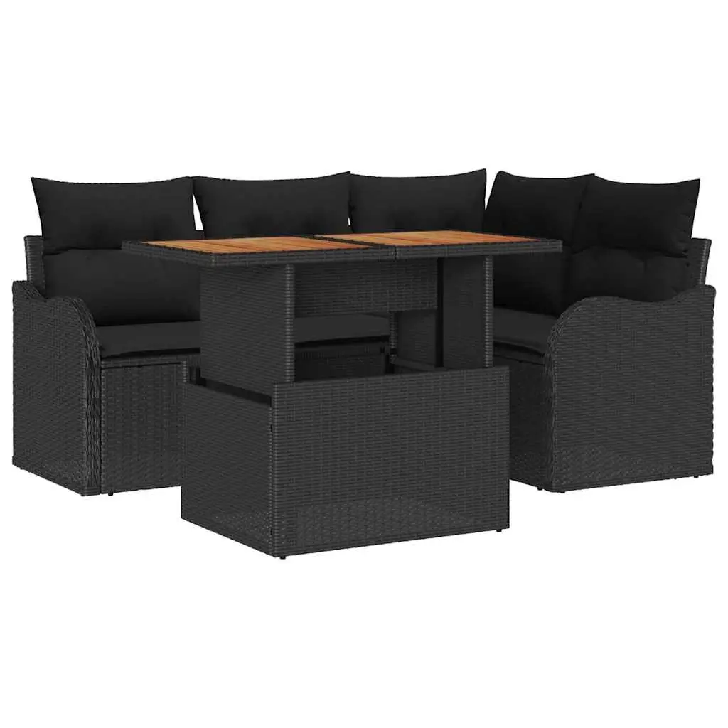 Modular Garden Sofa Set Black 5 Pieces Weather Resistant with Adjustable Table