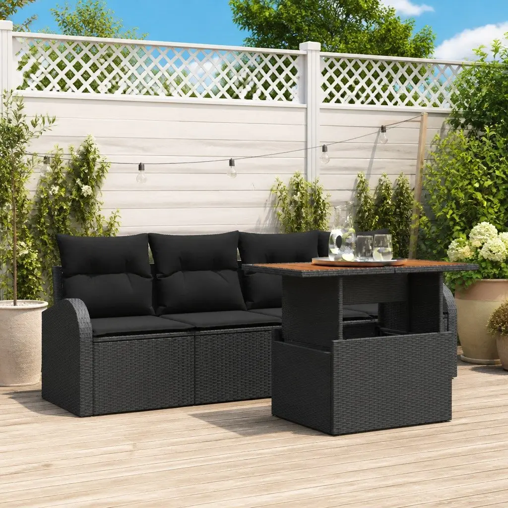 Outdoor Sofa Set Black 5 Piece Poly Rattan with Storage Seats