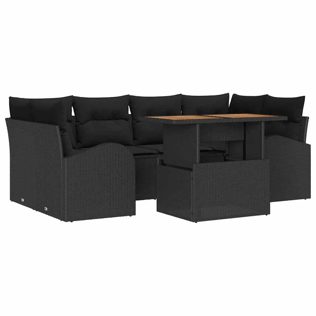 Outdoor Garden Sofa Set 7 Piece with Cushions Black Patio Lounge Seating