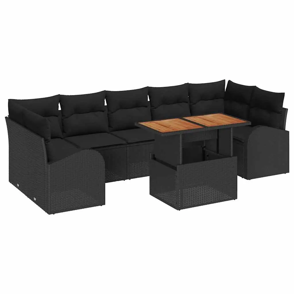 Garden Sofa Set Black 8 Pieces Outdoor Seating Lounge with Cushions