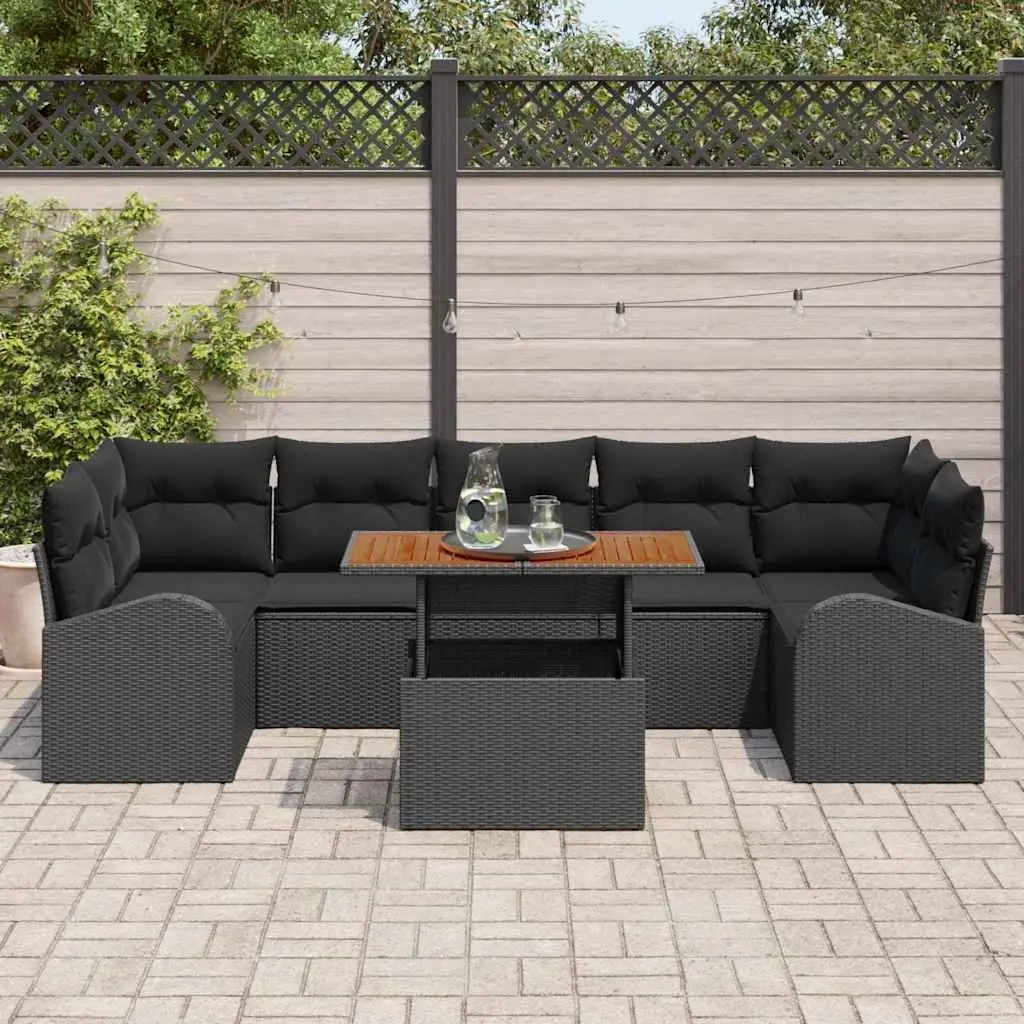 Garden Sofa Set Black 8 Pieces Outdoor Seating Lounge with Cushions