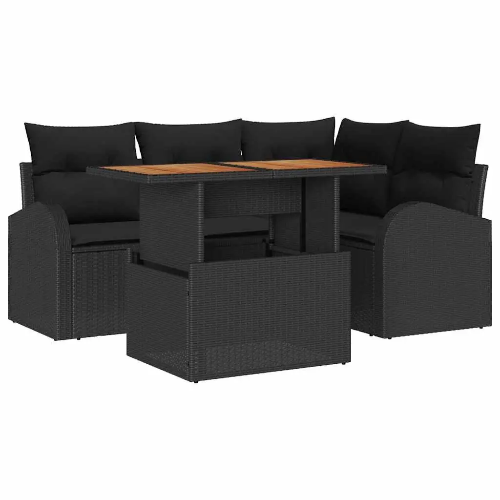 Outdoor Sofa Set Black 5 Piece Sectional Lounge with Removable Cushions