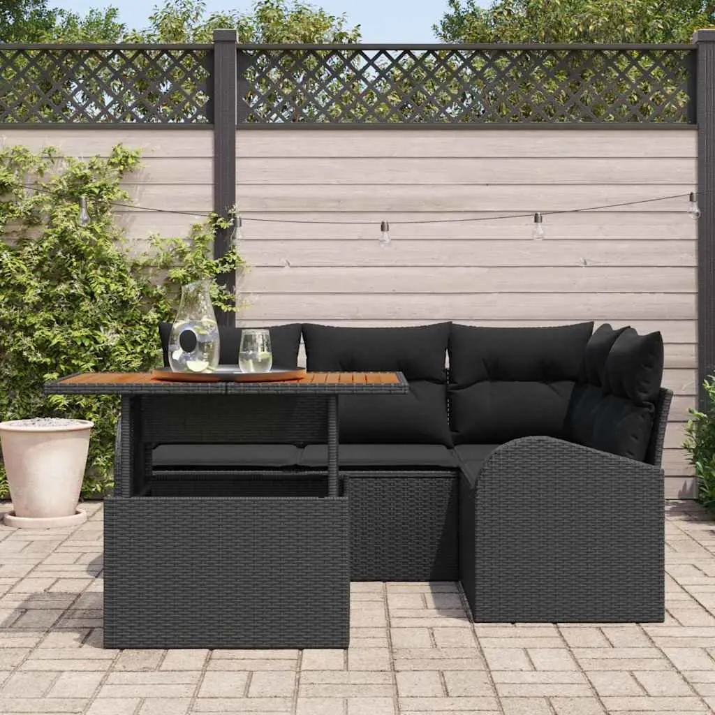Outdoor Sofa Set Black 5 Piece Sectional Lounge with Removable Cushions