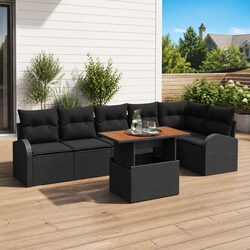 Compact 7-Piece Black Garden Sofa Set with Cushions