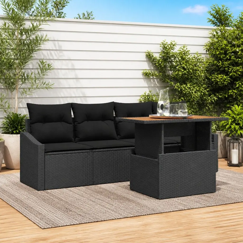Garden Sofa Set 5 Piece Outdoor Furniture Black Poly Rattan Modular Seating
