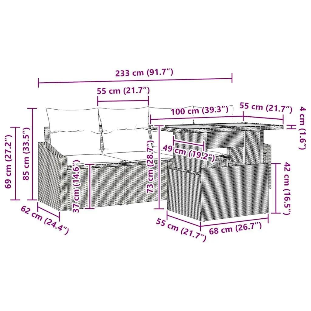 Garden Sofa Set 5 Piece Outdoor Furniture Black Poly Rattan Modular Seating