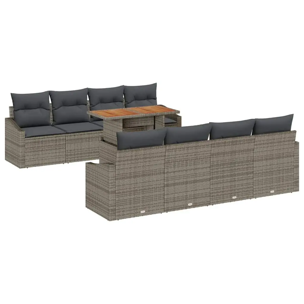 Modular Garden Sofa Set Grey 9 Piece Outdoor Seating with Storage and Removable Cushion Covers