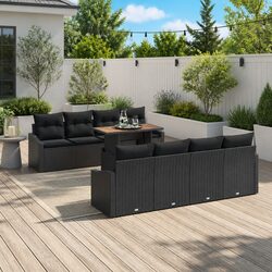 Outdoor Garden Sofa Set 9 Piece Modular Rattan Sectional Furniture Black Brown