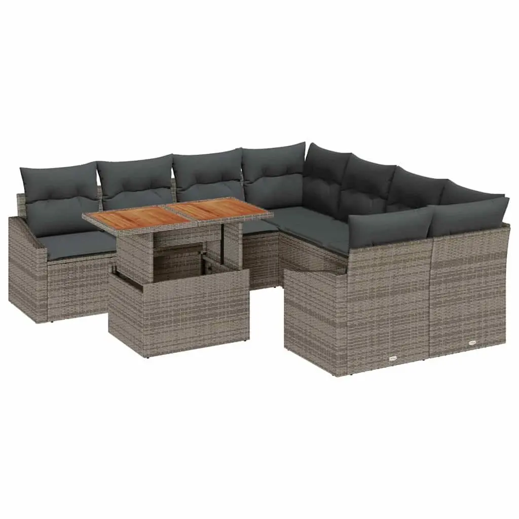 Outdoor Garden Sofa Set 9 Pieces Grey Poly Rattan Modular Seating with Storage