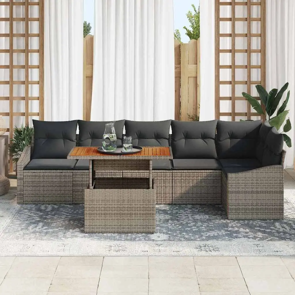 Outdoor Garden Sofa Set 7 pcs Poly Rattan Grey Modular Seating Dining Furniture