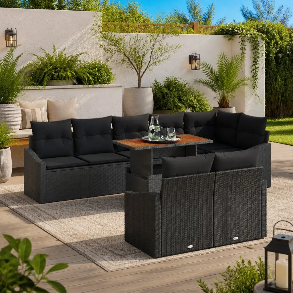 Modular Garden Sofa Set Black 9 Pieces Hand-Woven Poly Rattan with Cushions