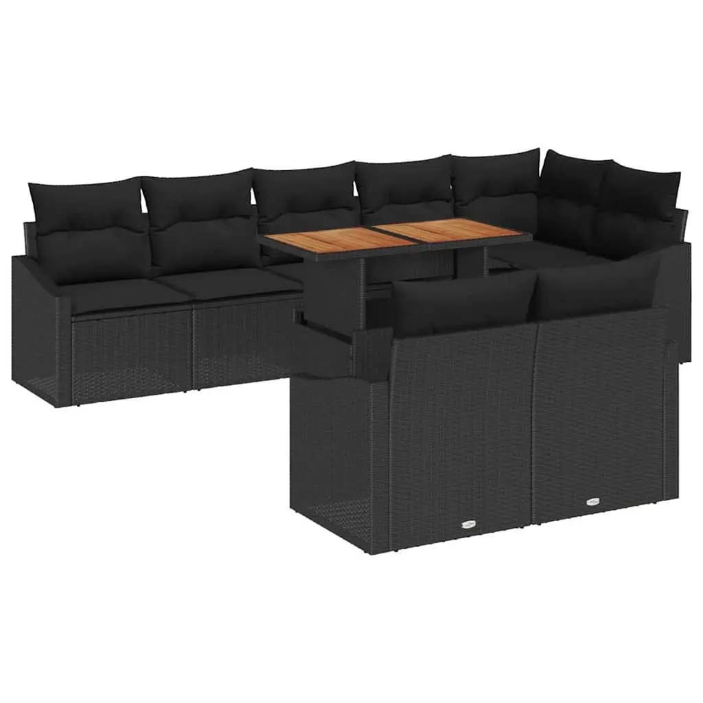 Modular Garden Sofa Set Black 9 Pieces Hand-Woven Poly Rattan with Cushions