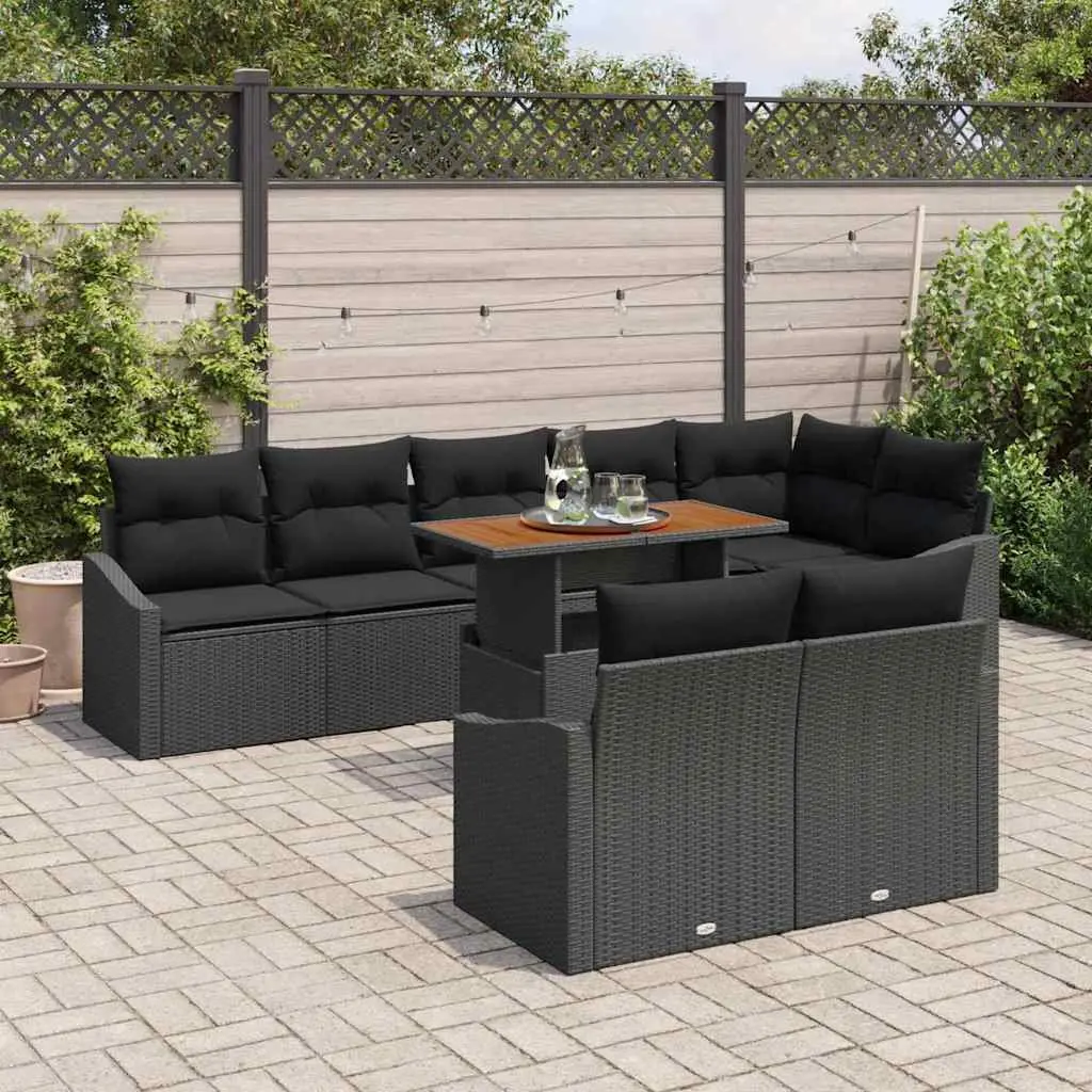 Modular Garden Sofa Set Black 9 Pieces Hand-Woven Poly Rattan with Cushions