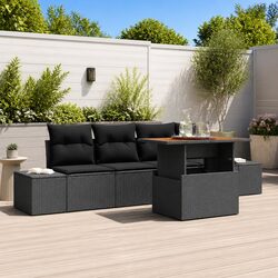 Garden Sofa Set 5 Piece Outdoor Sectional Modular Black Poly Rattan Patio
