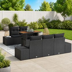 Outdoor Garden Sofa Set 6 Piece Modular Rattan Sectional Black Patio Furniture