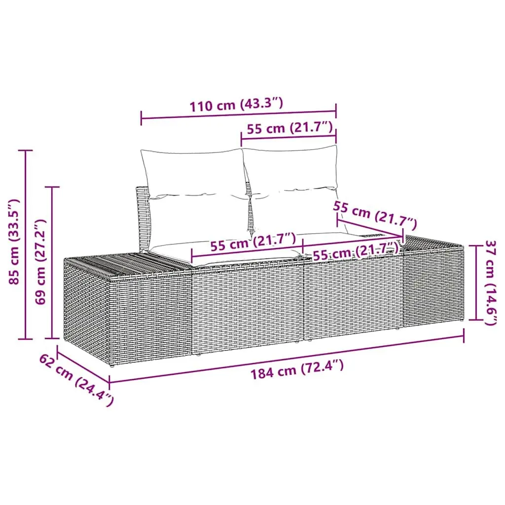 Outdoor Garden Sofa Set Black 9 Piece Modular Rattan Sectional Furniture