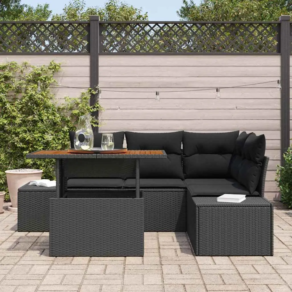Outdoor Garden Sofa Set 5pcs Modular Rattan Lounge Seating Black Furniture
