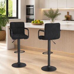 Black Velvet Bar Stools with Adjustable Height
