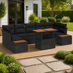 Outdoor Sofa Set 8 Pieces Garden Furniture Black Poly Rattan Modular Sectional