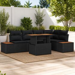 Concise 6-Piece Black Rattan Outdoor Sofa Set