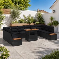 Outdoor Garden Sofa Set 11 Pieces Black Modular Rattan Patio Dining Furniture