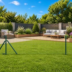 Compact 26-Piece Green Steel Garden Fence Post Set