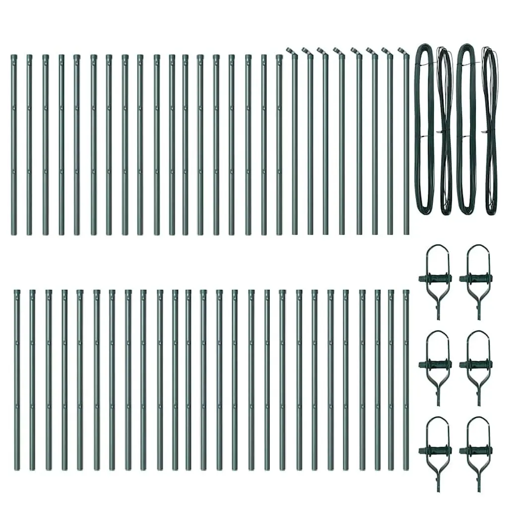 Fence Posts 52 pcs Green Powder-Coated Steel Garden Outdoor Barrier Embedded