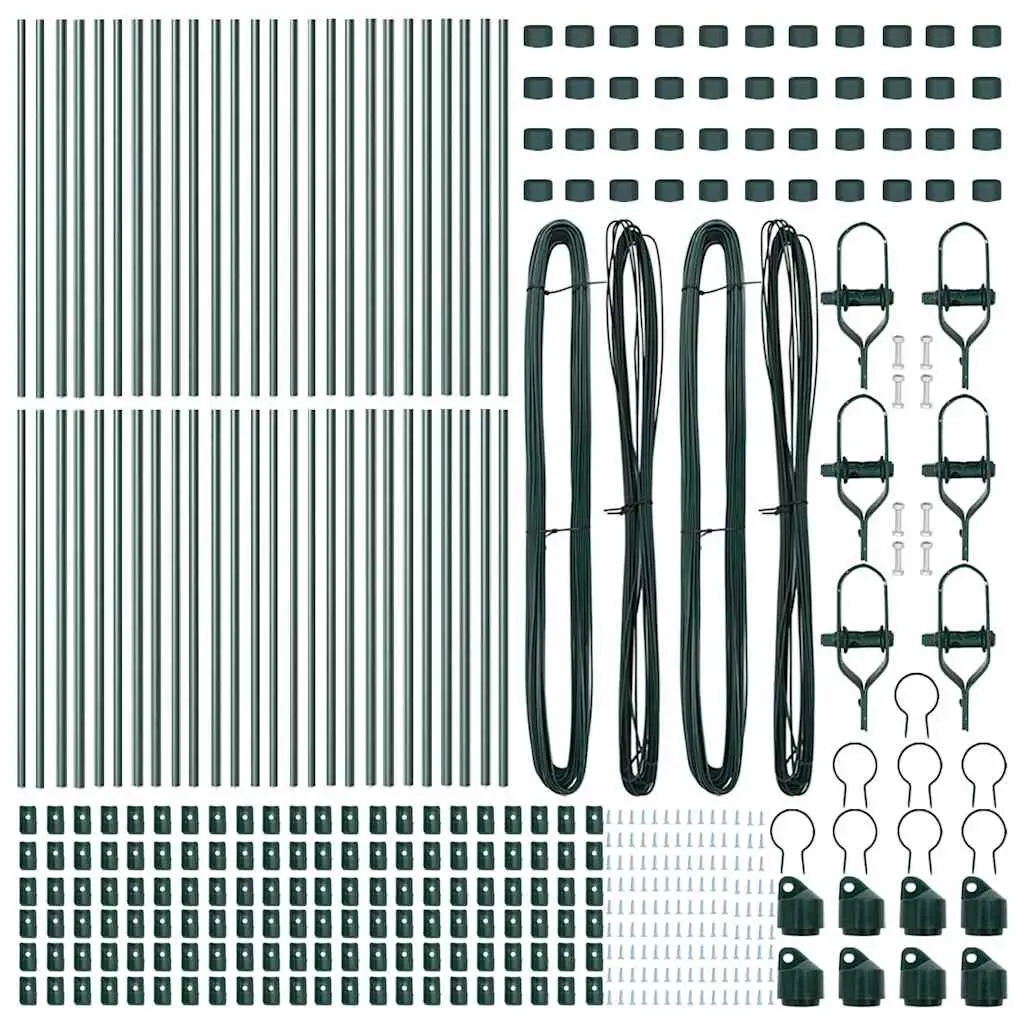 Fence Posts 52 pcs Green Powder-Coated Steel Garden Outdoor Barrier Embedded