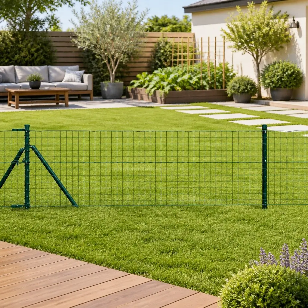 Fence Post 26 Pieces Green Powder-Coated Steel Garden Barrier Marking Outdoor