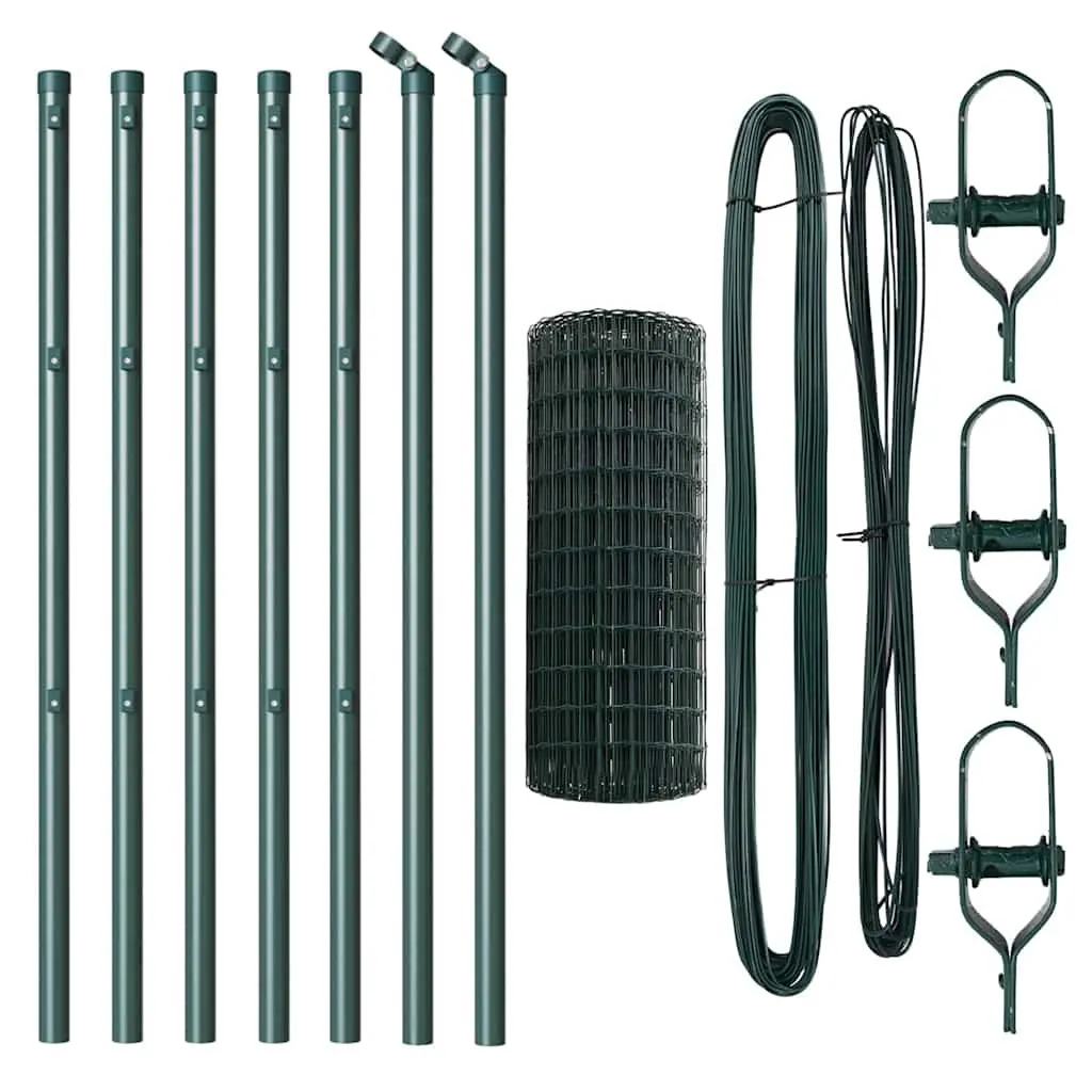 Fence Panel Set Green 10 x 0.8m PVC-Coated Steel Mesh Outdoor Garden Barrier