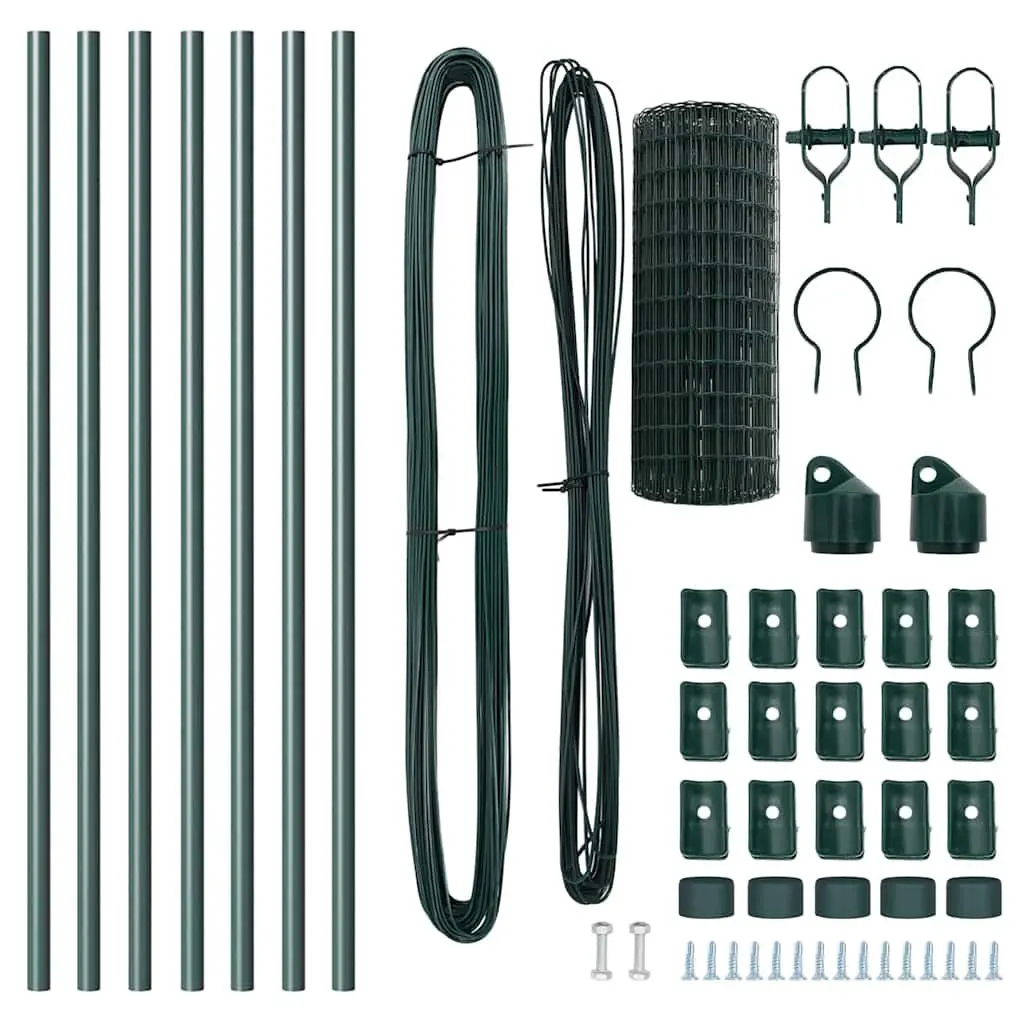 Fence Panel Set Green 10 x 0.8m PVC-Coated Steel Mesh Outdoor Garden Barrier
