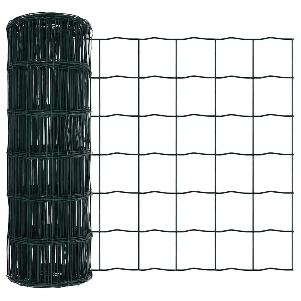 Fence Panel Set Green 10 x 0.8m PVC-Coated Steel Mesh Outdoor Garden Barrier