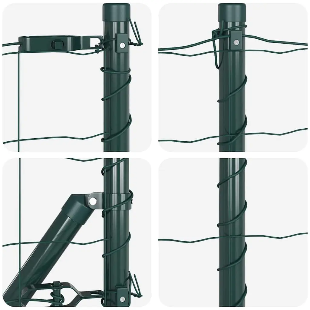 Fence Panel Set Green 10 x 0.8m PVC-Coated Steel Mesh Outdoor Garden Barrier