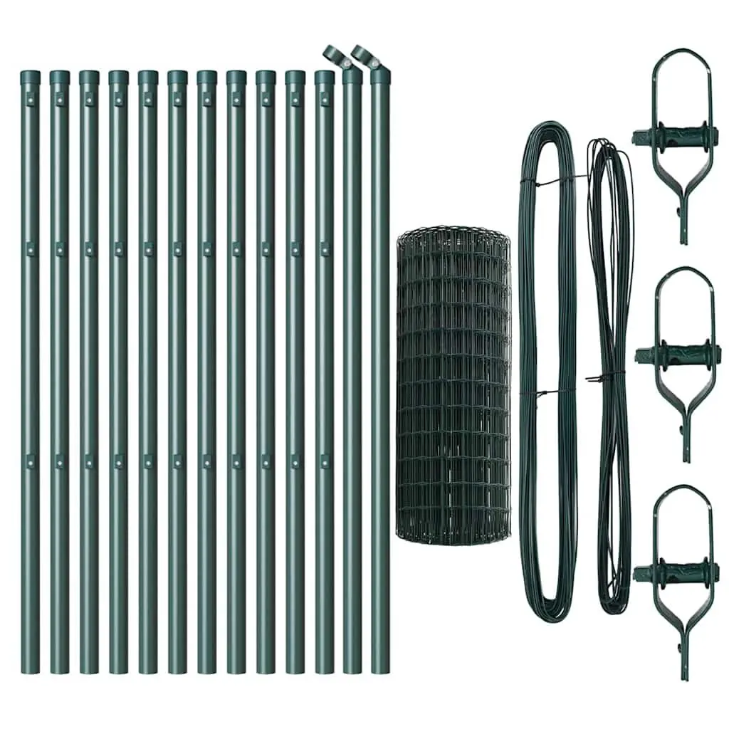 Fence Panel Green 25 x 0.8 m PVC-Coated Steel Mesh Outdoor Garden