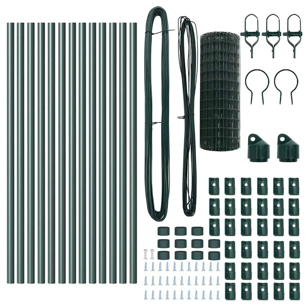 Fence Panel Green 25 x 0.8 m PVC-Coated Steel Mesh Outdoor Garden