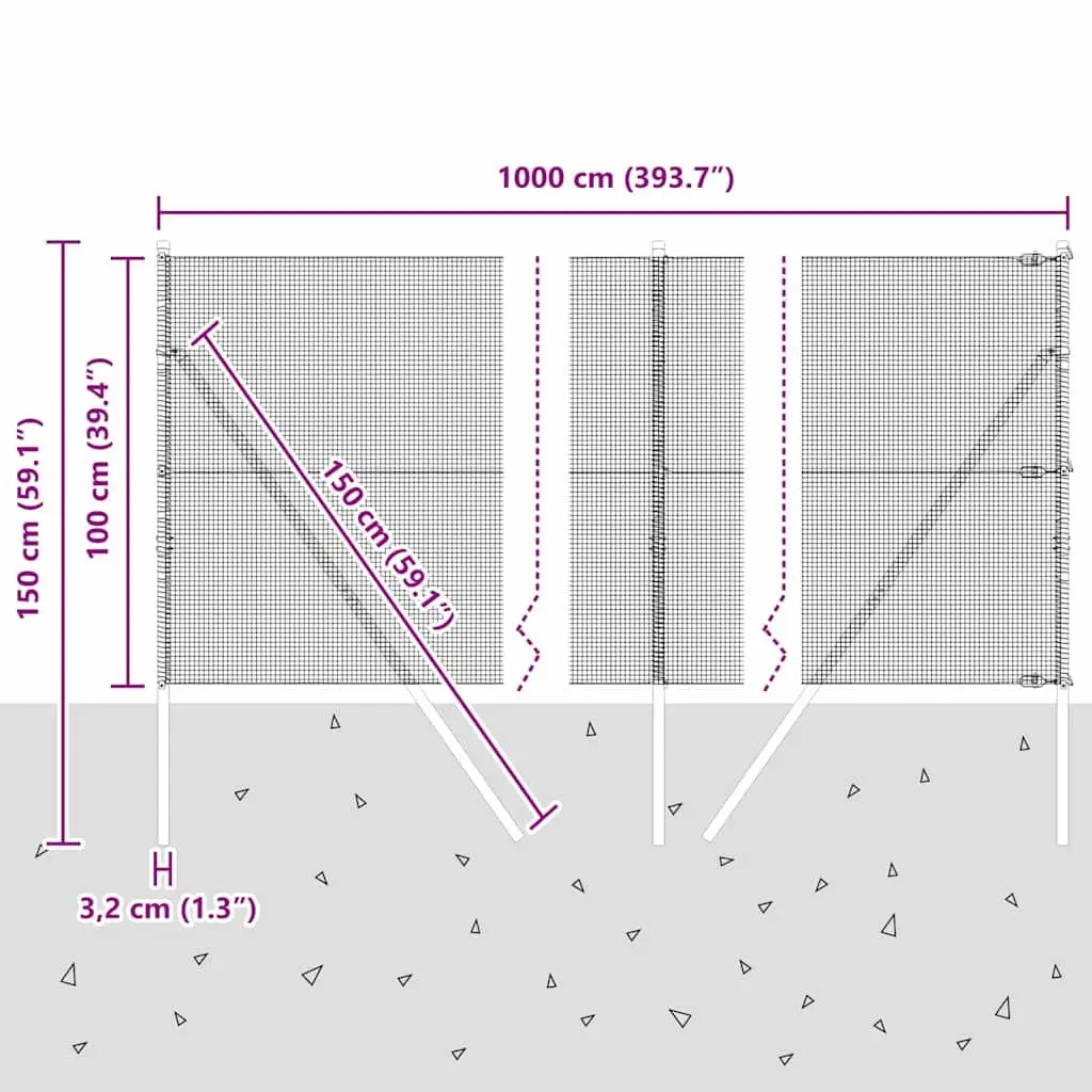 Welded Wire Fence Panel Green 10 x 1 m PVC-Coated Steel Ground Fix