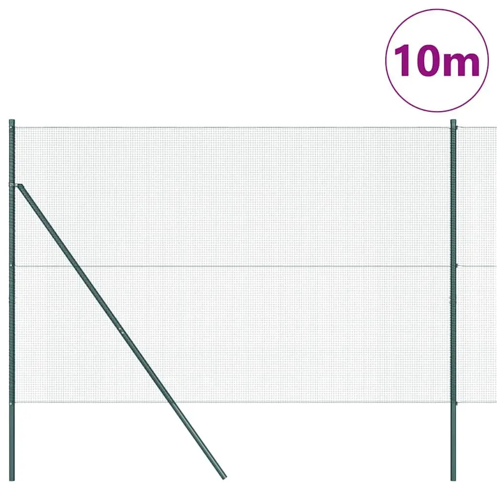 Welded Wire Fence Panel Green 10 x 1.5 m PVC-Coated Steel Outdoor Garden Barrier