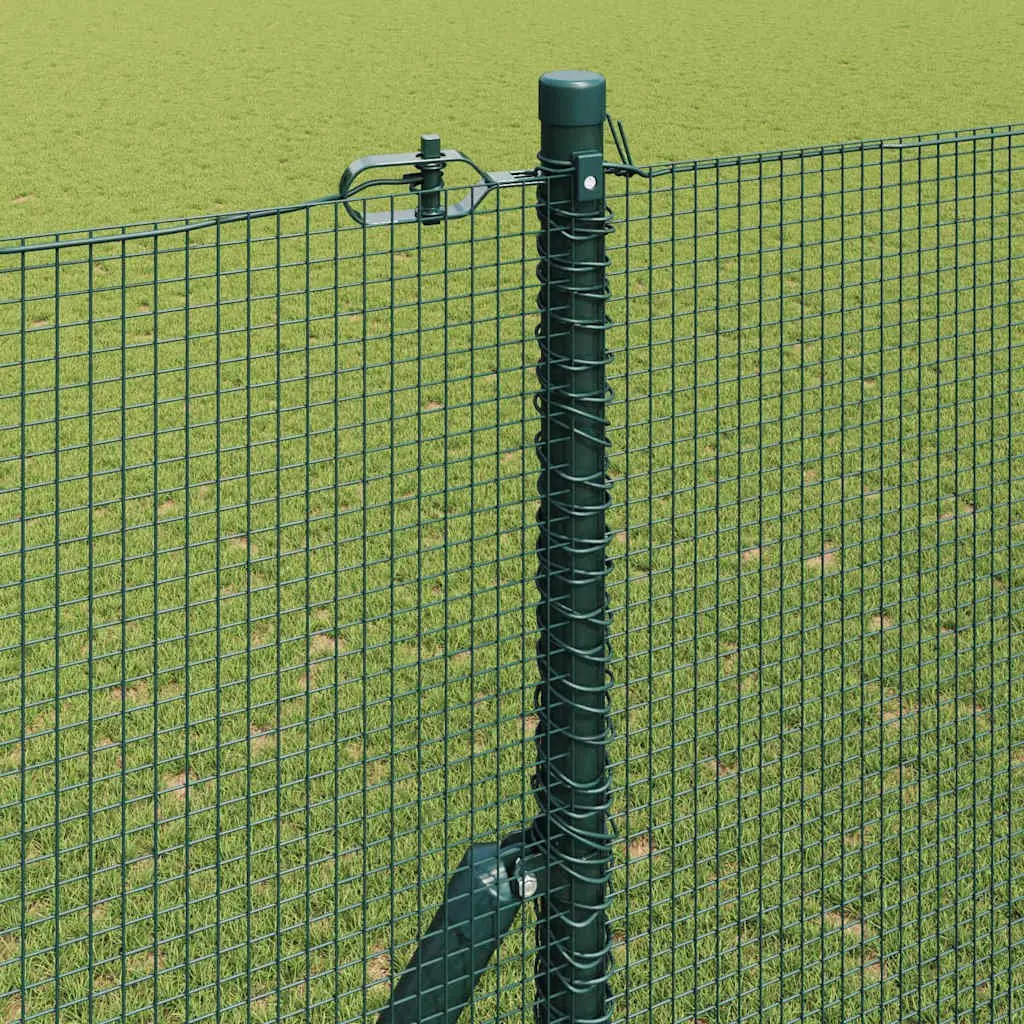 Welded Wire Fence Panel Green 10 x 1.5 m PVC-Coated Steel Outdoor Garden Barrier