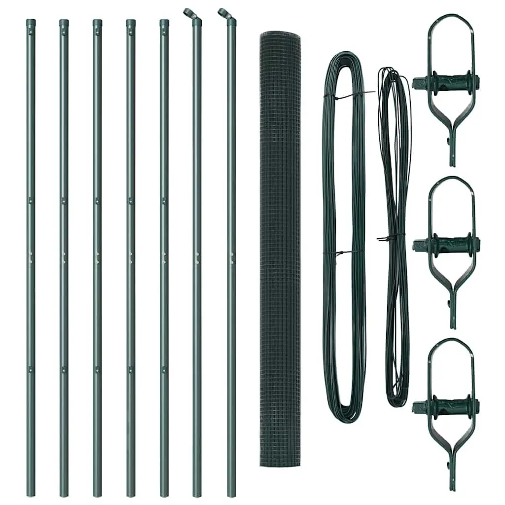 Welded Wire Fence Panel Green 10 x 1.5 m PVC-Coated Steel Outdoor Garden Barrier