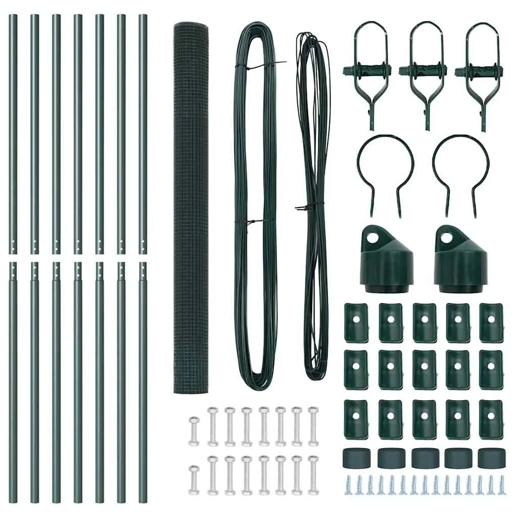 Welded Wire Fence Panel Green 10 x 1.5 m PVC-Coated Steel Outdoor Garden Barrier
