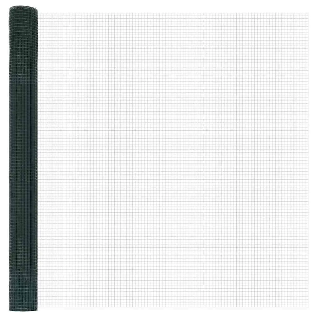 Welded Wire Fence Panel Green 10 x 1.5 m PVC-Coated Steel Outdoor Garden Barrier
