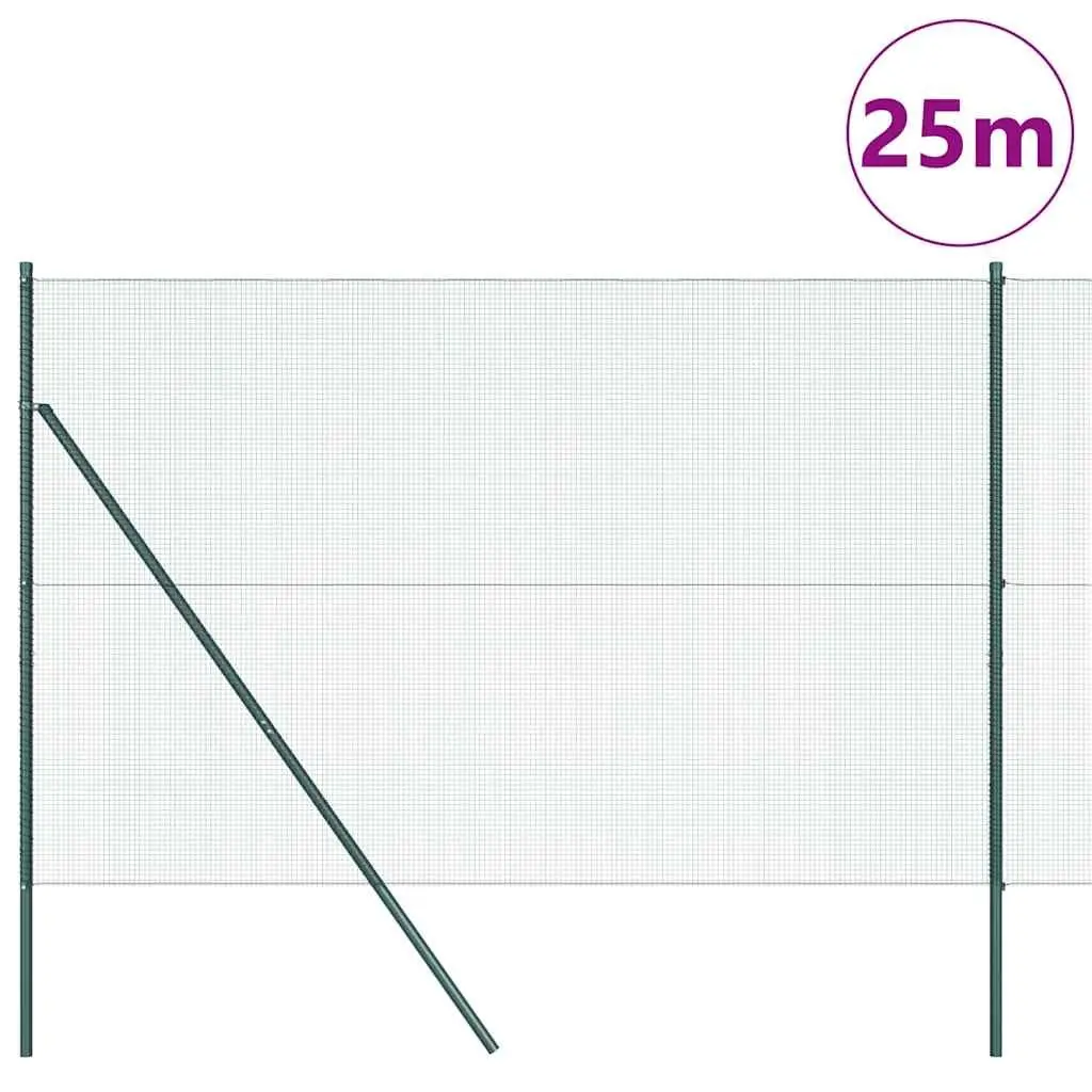 Welded Wire Fence Panel Green 25 x 1.5 m PVC-Coated Steel Durable Outdoor Garden Barrier