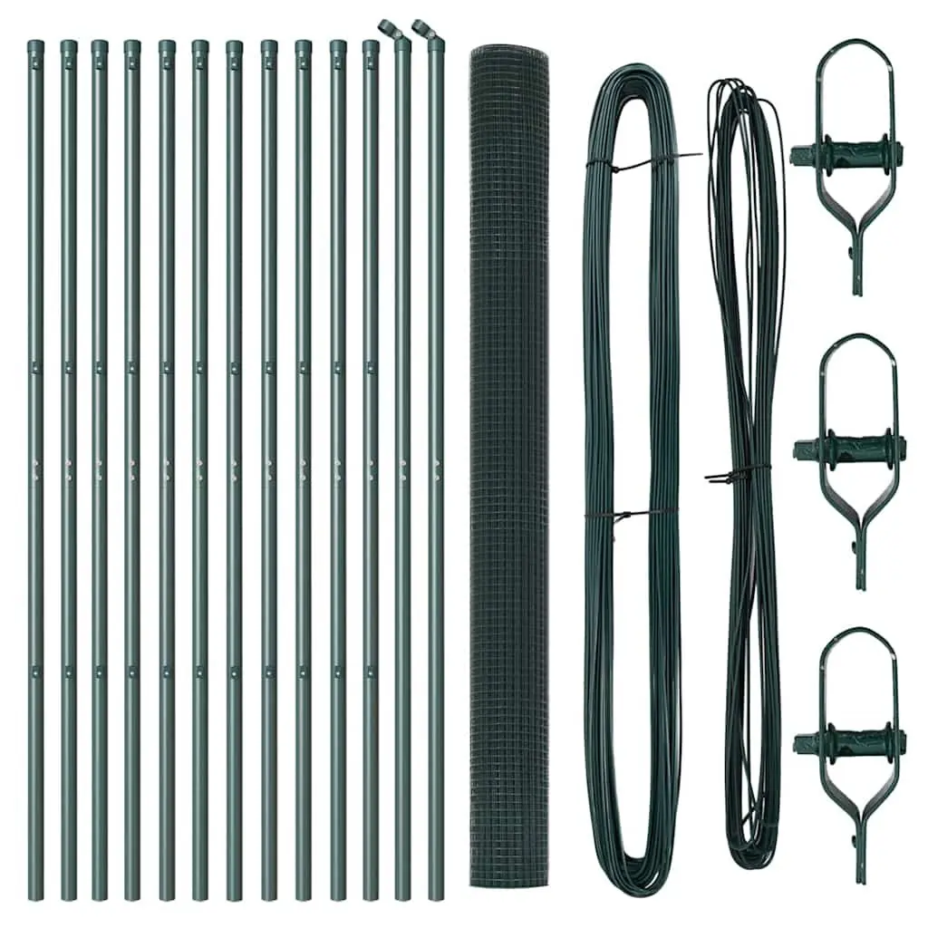 Welded Wire Fence Panel Green 25 x 1.5 m PVC-Coated Steel Durable Outdoor Garden Barrier